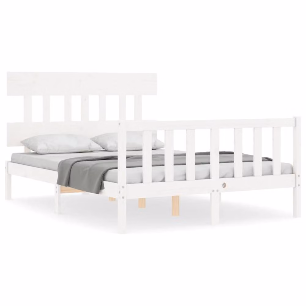 Berkfield Home Beautiful Bed Frame with Headboard in White Solid Pine Wood W/D/H: 140 x 190 cm – 2