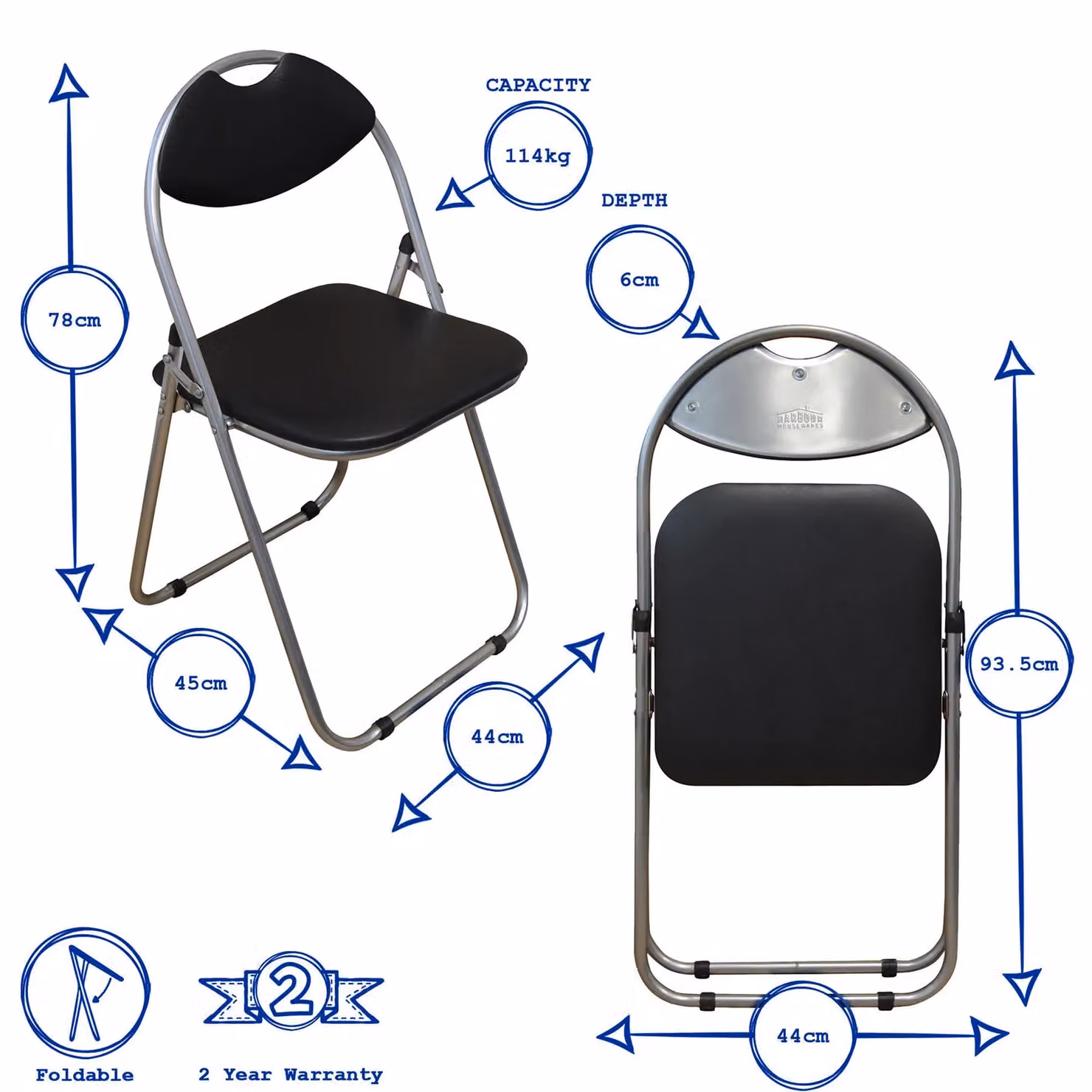 Harbour Housewares Pack of 4 Blue Padded Folding Chairs with Metal Frame – 2