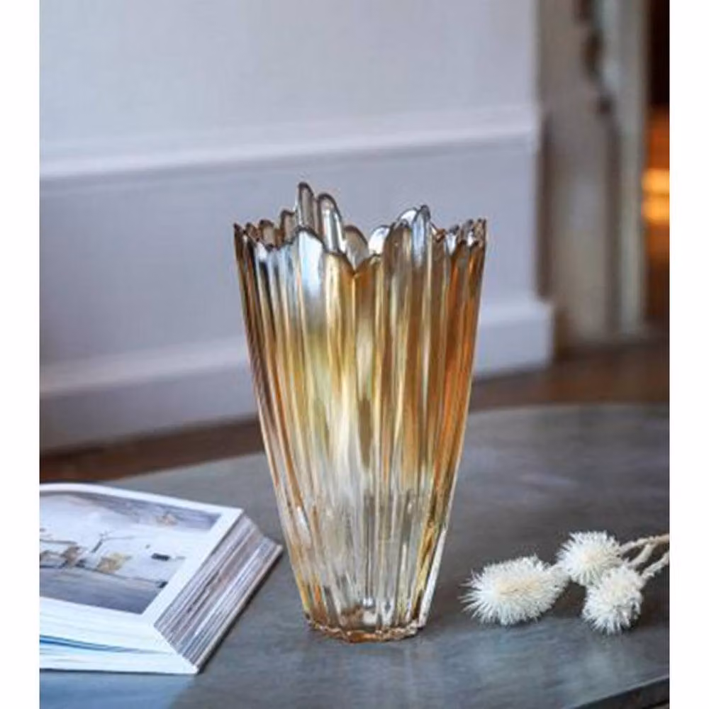 Lemon Pavilion Furniture and Decor Mocha Rippled Glass Vase, Brown, W: 14.5 cm, D: 14.5 cm, H: 25 cm – 2