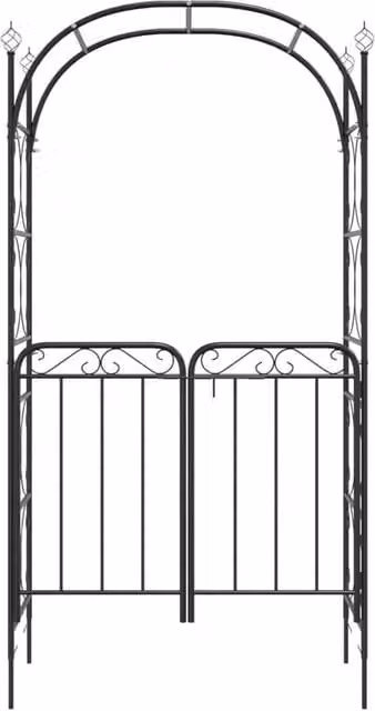 Berkfield Home Beautiful Garden Arch with Gate in Black Steel, W: 108 cm, D: 45 cm, H: 235 cm – 1