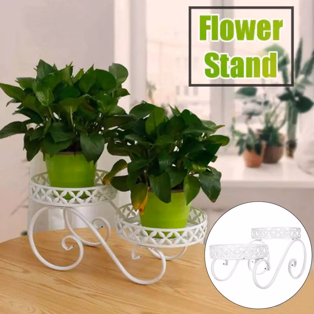 Living and Home 2-Tier Metal Plant Display Stand in Matt White for Indoor and Outdoor Use – 3