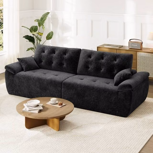 Dprodo 4 Seater Modular Chenille Sectional Sofa in Black, 275 cm