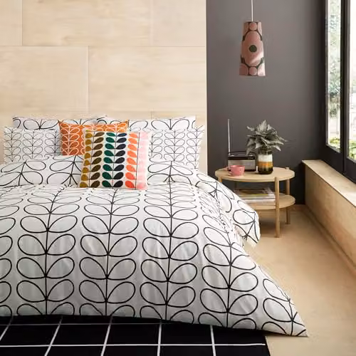 Orla Kiely Linear Stem Charcoal 100% Cotton Double Duvet Cover Set, 200 Thread Count, W/D/H: 200 x 200 cm
