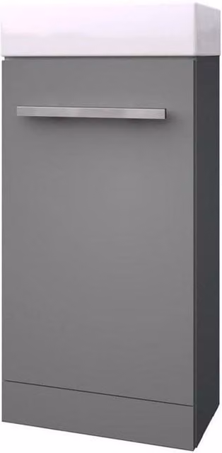 Clifton Grey Gloss Bathroom Standing Cloakroom Unit with Basin, Width: 40 cm – 1
