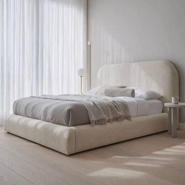 KDMD Basildon Boucle Upholstered Premium Platform Bed Frame in Beige, Single