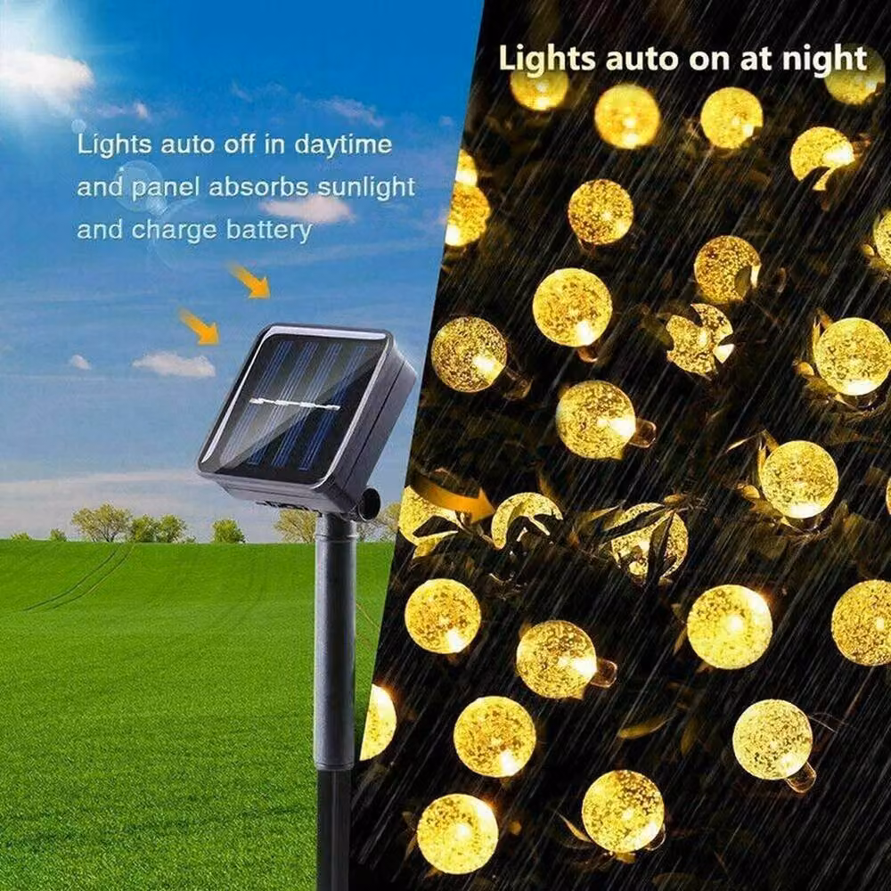 VOGREX Retro Solar LED Ball Lights with 30 Warm White Glass Spheres and Dusk Sensor, White/Transparent – 2