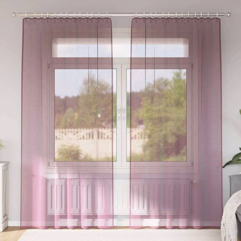 Berkfield Home Purple Voile Fabric Curtains with Rod Pockets, 2 Pack – 1