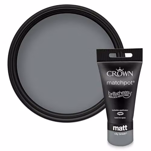 Crown Walls & Ceilings Grey Matt Water Based Paint Tester Pot 40ml – 1