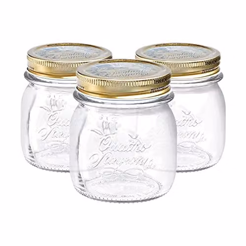 Bormioli Rocco Quattro Stagioni Glass Storage Jars with Screw Top Lids, 250ml, Pack of 3, Transparent
