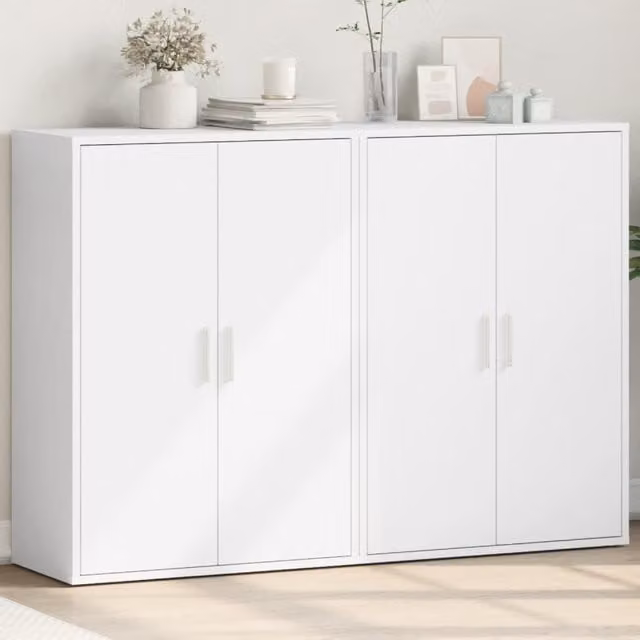 Berkfield Home Set of 2 White Minimalist Sideboards in Engineered Wood W/D/H: 60 x 31 x 84 cm