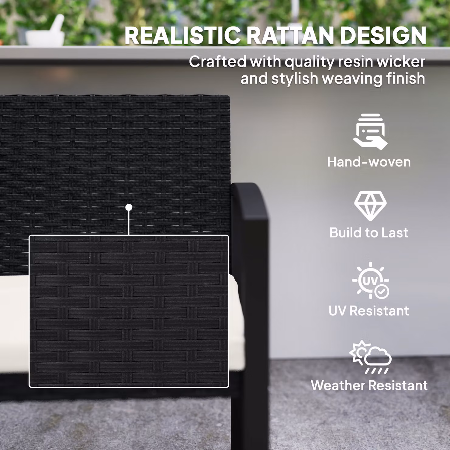 Outsunny Two-Seater Rattan Garden Bench in Beige and Black – 5