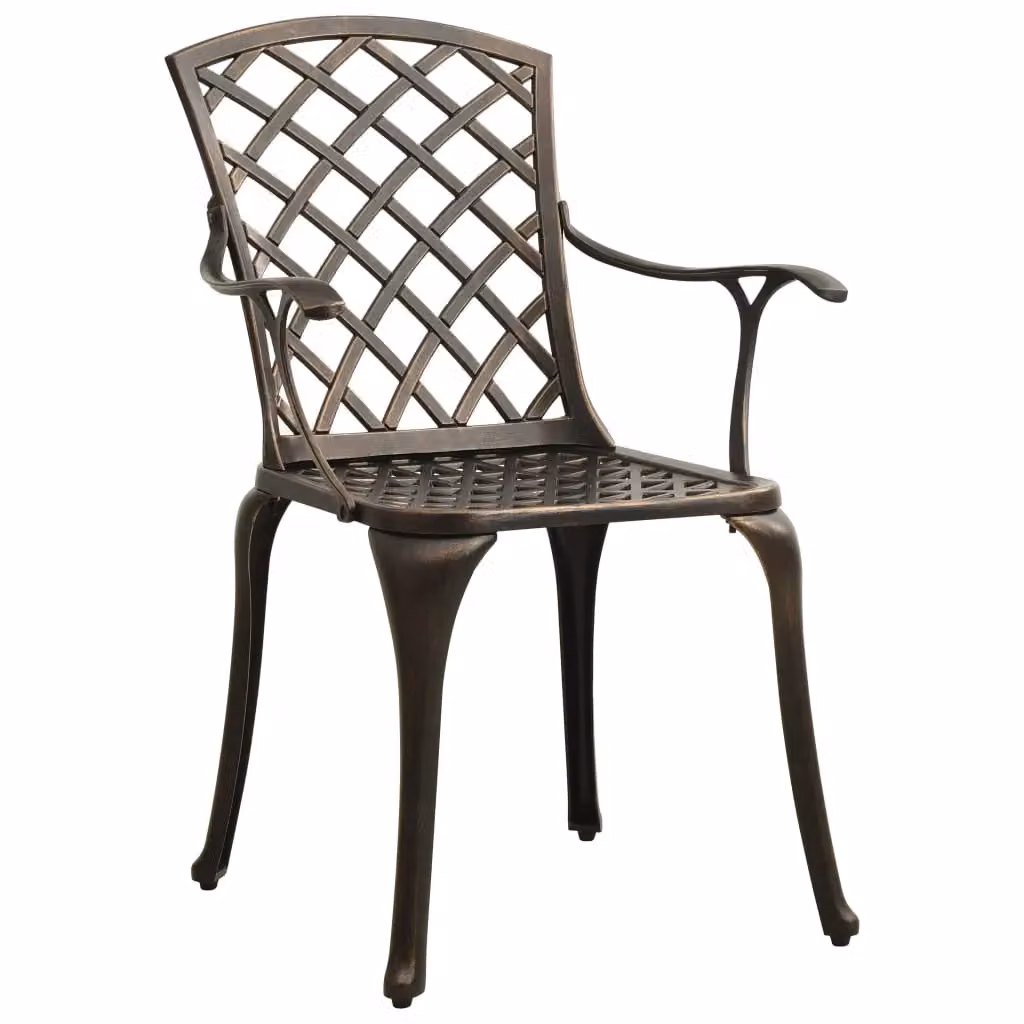 Berkfield Home 3 Piece Cast Aluminium Bistro Set in Bronze and Brown – 2
