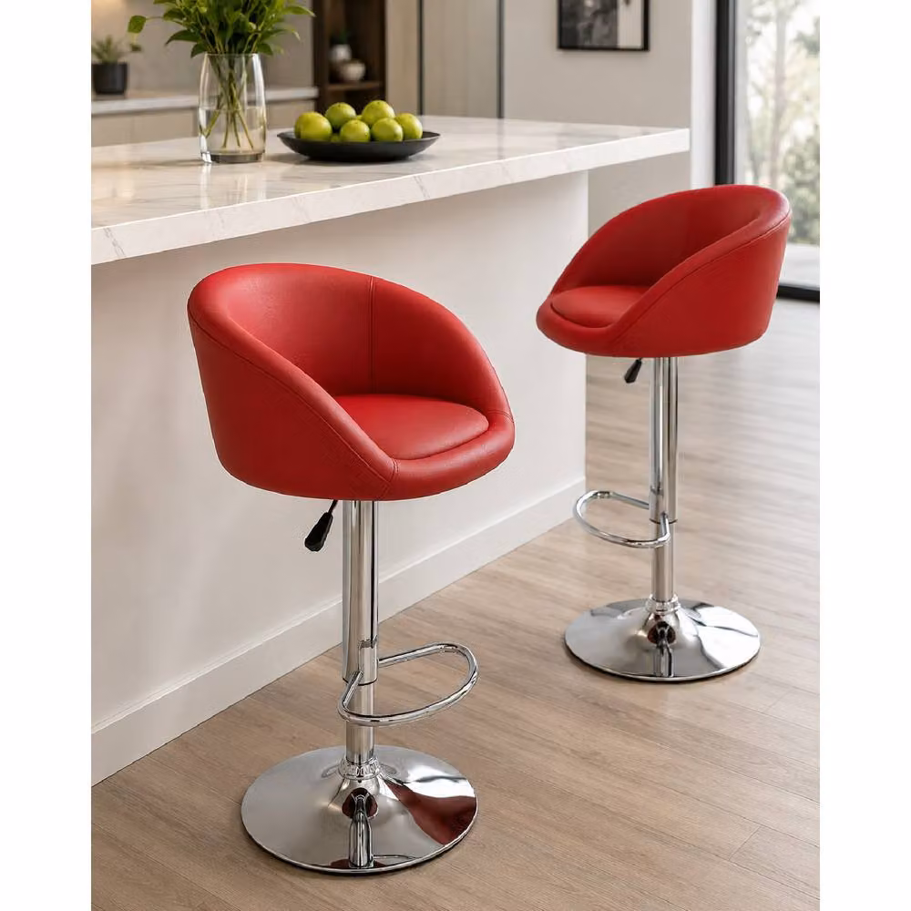Netfurniture Pastonu Red Faux Leather Kitchen Bar Stool with Cup Seat – 2