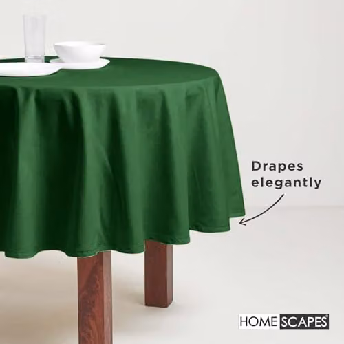 Homescapes Plain Round Cotton Tablecloth in Dark Green, Diameter: 178 cm – 5
