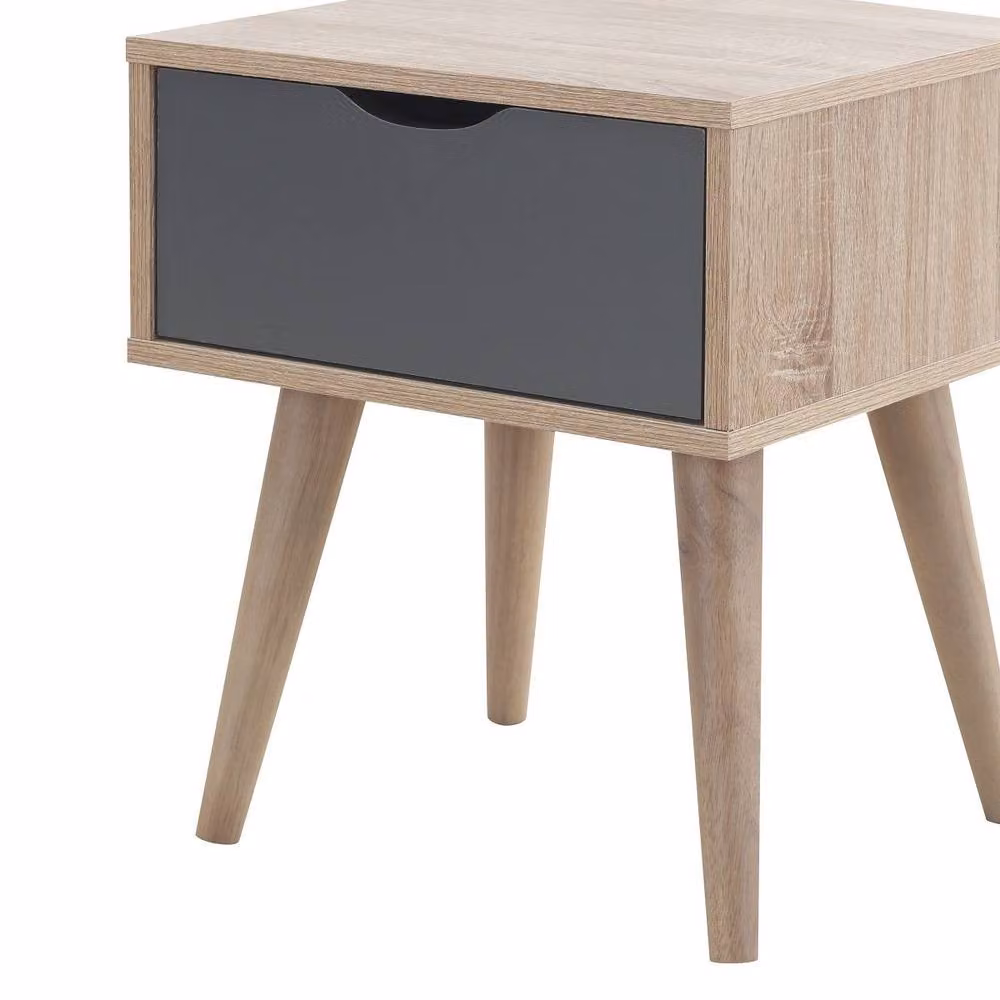 Timber Art Design Alford Scandinavian Bedside Lamp Side Table with 1 Drawer in Light Oak and Grey, W/D/H: 36.0 x 40.0 x 49.6 cm – 4