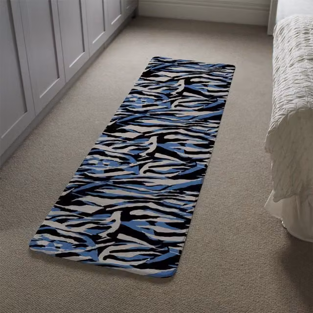 Benjamin Tate Design LTD Abstract Zebra Skin Runner Rug in Blue Faux Fur