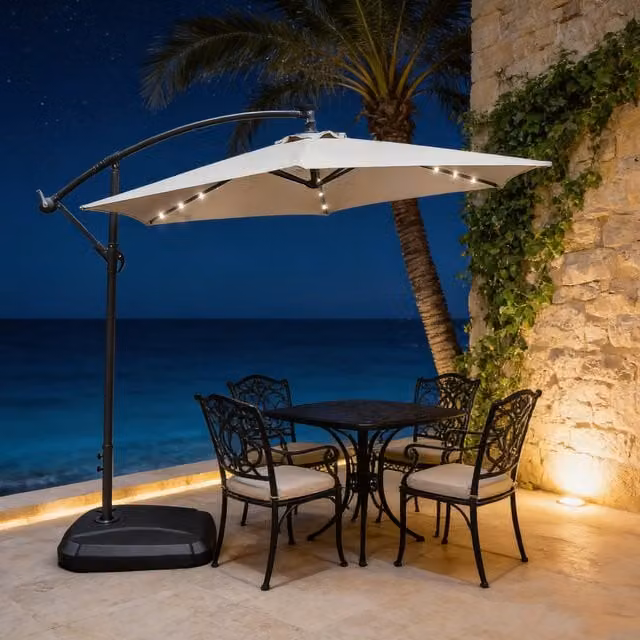 Abrihome Patio Umbrella with Double Vent and Crank Handle in Beige, Diameter: 235 cm