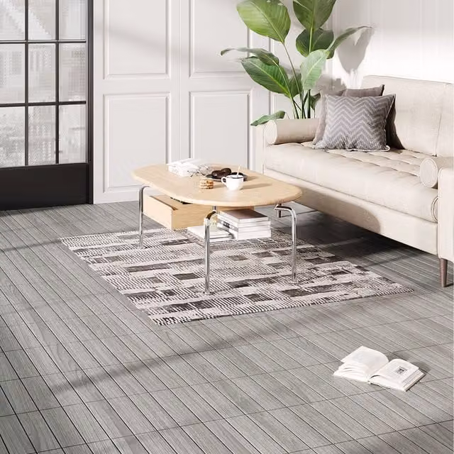 Lifeideas Set of 11 Click System Wood Grain Flooring in Brown and Grey