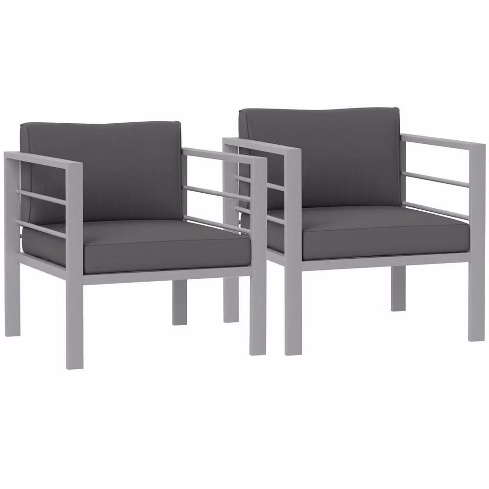 Wyld Haus Ketael Set of 2 Anthracite Grey Metal Outdoor Garden Chairs with Cushions – 2