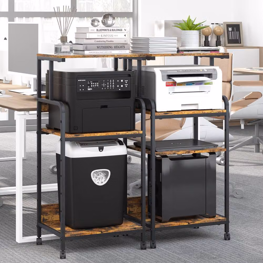 Huhote Large 4-Tier Printer Stand with Wheels and Adjustable Shelves in Brown, W: 40.0 cm, D: 40.0 cm, H: 113.0 cm – 6