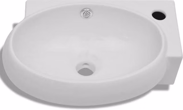 Berkfield Home White Ceramic Countertop Sink Basin with Overflow Hole