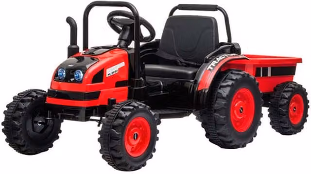 OutdoorToys 12V Electric Ride On Tractor with Trailer and Parental Remote Control in Red