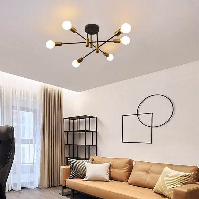 INMTFEI Modern 6-Light Sputnik Ceiling Light in Black and Gold/Brass