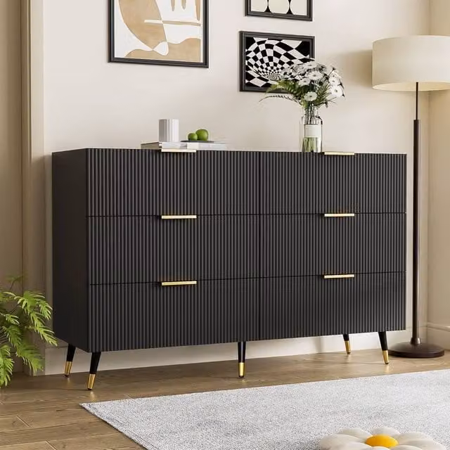 STILVORA Modern Sideboard with Six Drawers in Black and Gold