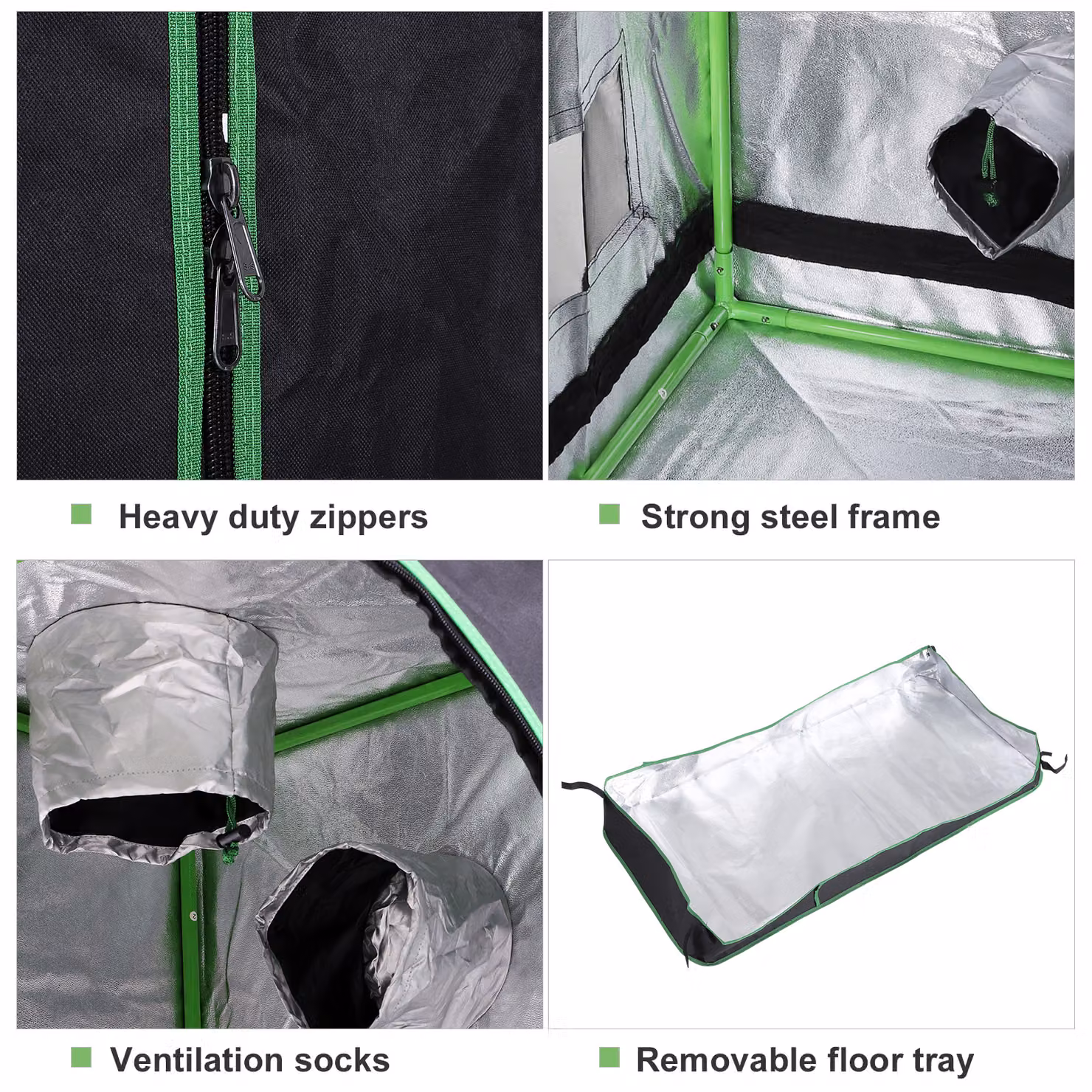 Outsunny Hydroponic Grow Tent Kit with Detachable Waterproof Floor Tray, W: 60 cm, D: 60 cm, H: 140 cm – 4