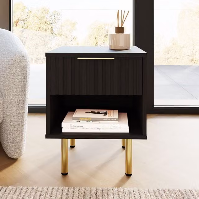 GFW Nervata Black and Gold 1 Drawer Lamp Table – 2