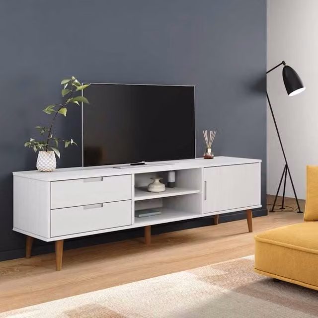 Berkfield Home MOLDE White TV Cabinet in Solid Pine Wood, W/D/H: 158 x 40 x 49 cm