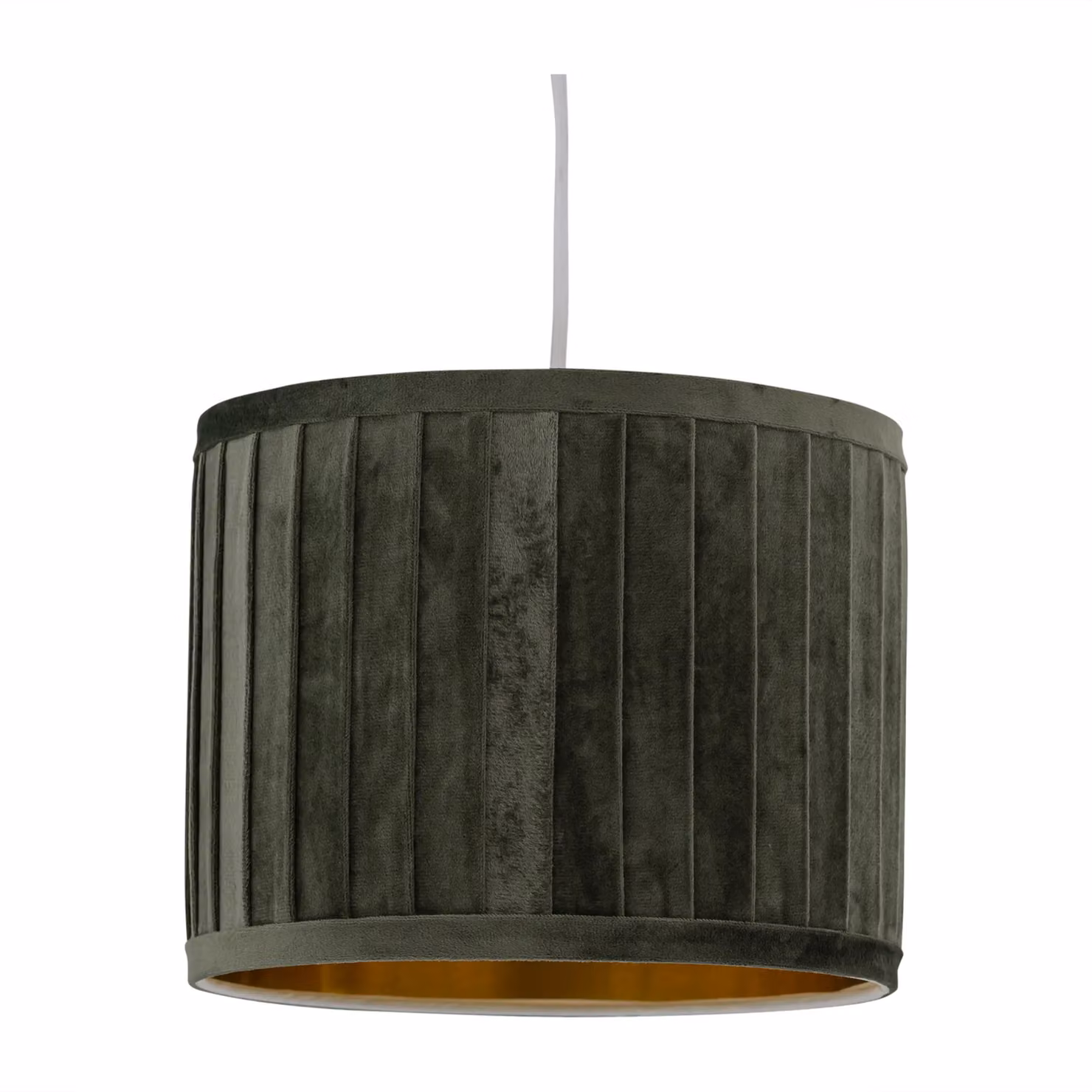 First Choice Lighting Sundance Dark Green Velvet Pleated Round Lamp Shade with Gold Inner, Diameter: 30 cm – 5