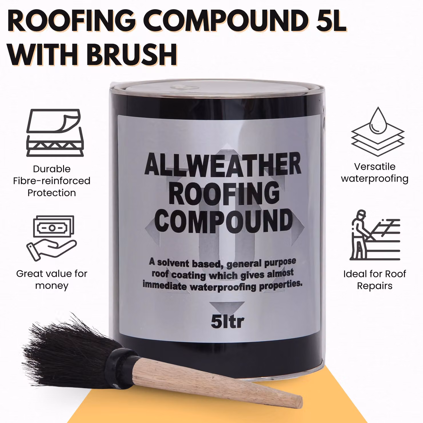 Novecrafto Flat Roof Waterproofing Compound in Black, 5L with Application Brush – 3