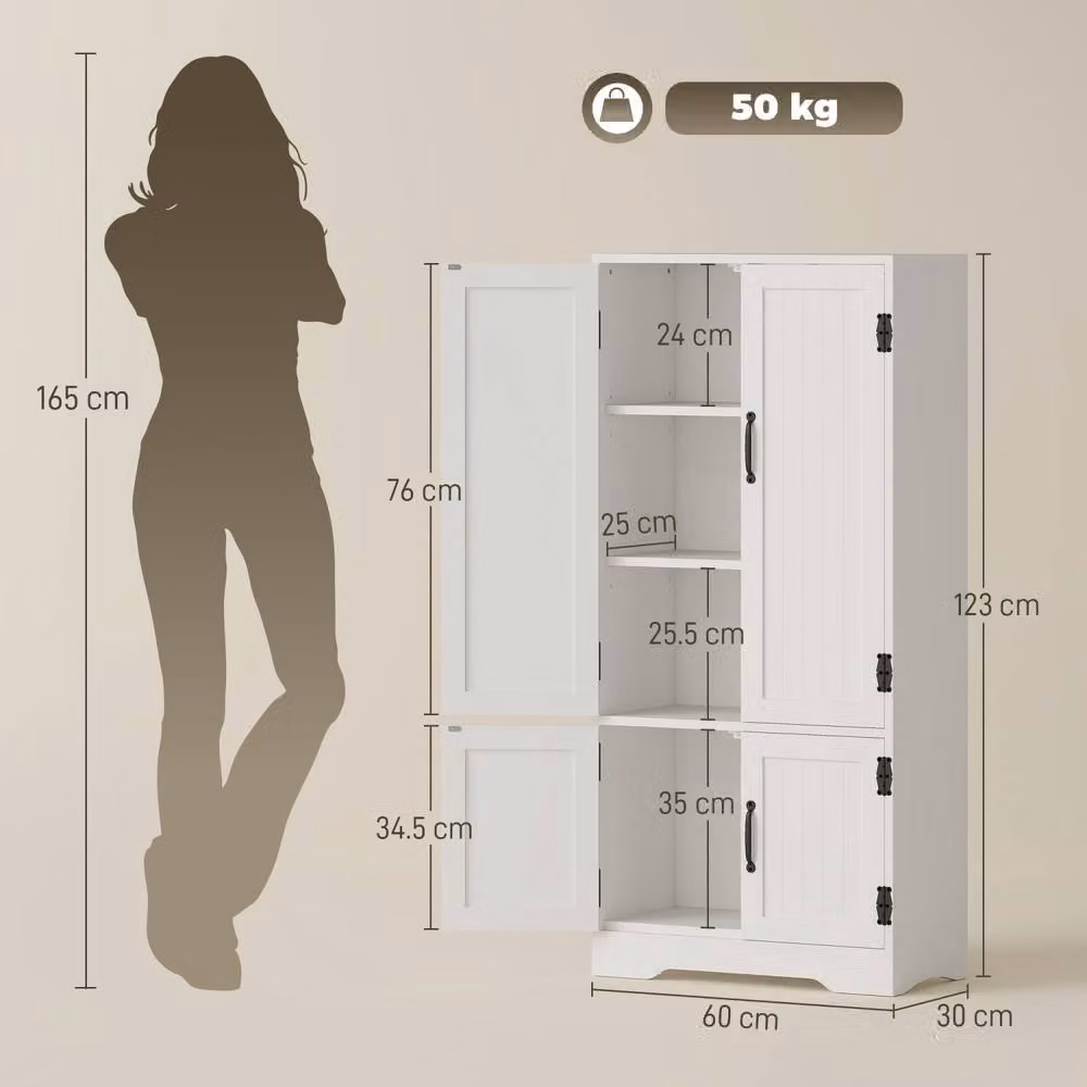 Wyld Haus Rifa White Tall Storage Cabinet with Four Hinged Doors and Internal Shelves, W/D/H: 60 x 30 x 123 cm – 4