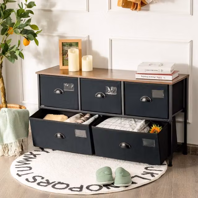 Costway Modern Black 5-Drawer Freestanding Fabric and Composite Storage Dresser