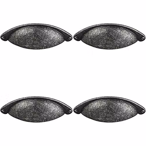 Loops 4 Pack Traditional Cup Pull Handle in Matt Pewter, W: 104 mm, H: 26 mm, Fixing Centres: 64 mm – 1