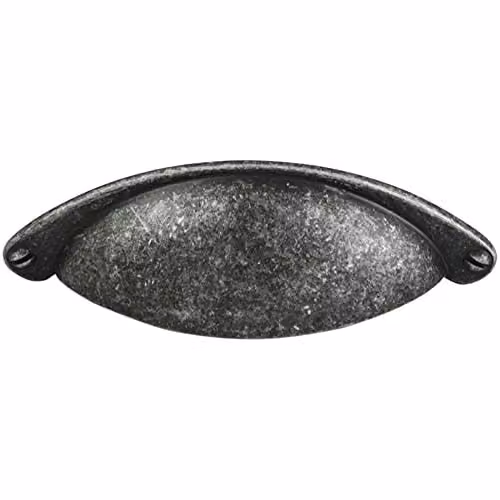 Loops Traditional Cup Pull Handle in Matt Pewter, W: 10.4 cm, H: 2.6 cm, Fixing Centres: 6.4 cm