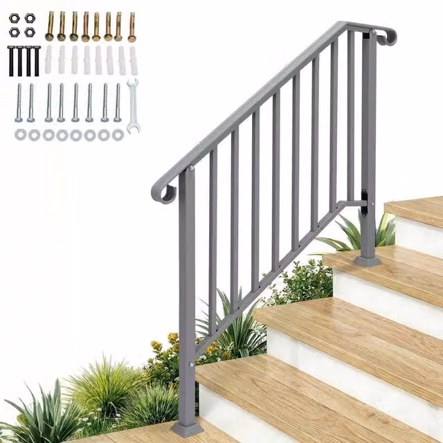 Kelvenix Wrought Iron Picket Stair Rail Handrail in Grey, W: 1000 cm, H: 52 cm