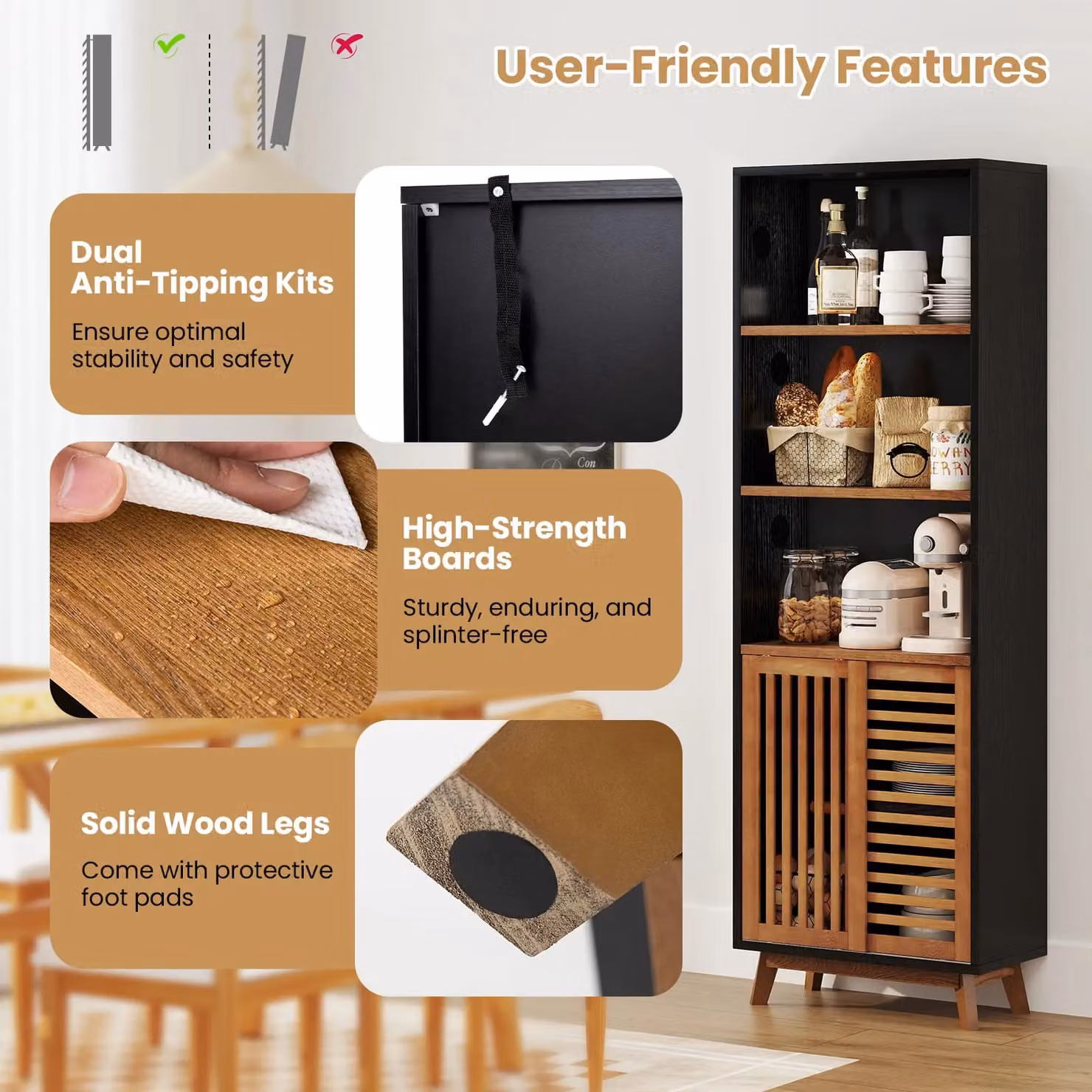 Costway 5-Tier Bookshelf with Reversible Adjustable Shelves in Brown – 3