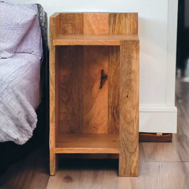 Artisan Furniture Solid Oak Box Bedside Table in Brown