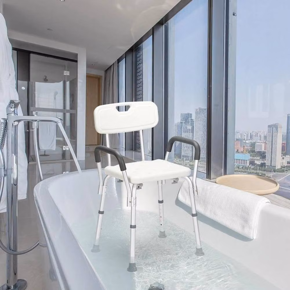 EONLION White Plastic and Metal Shower Stool with Height Adjustable Non-Slip Legs – 3