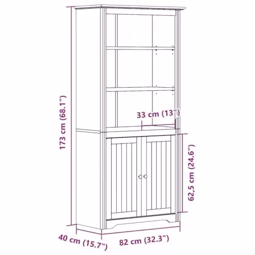 vidaXL BODO Bookcase in Grey Solid Pine Wood, W/D/H: 80 x 40 x 172 cm – 3