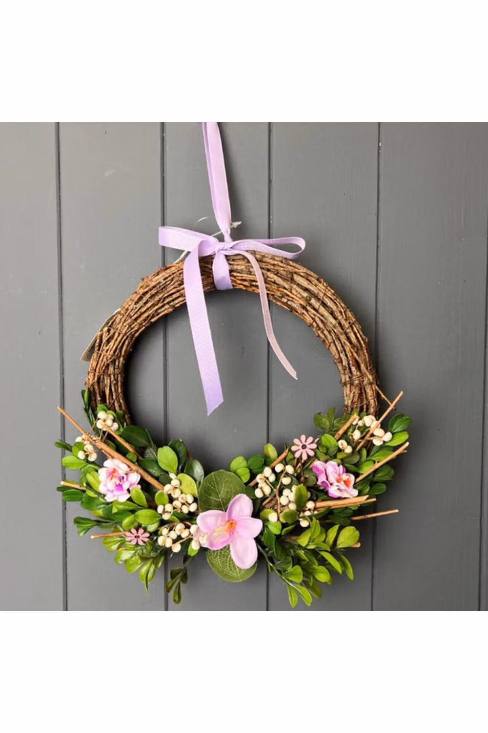 KDMD Round Rustic Hanging Floral Wreath with Flowers and Leaves in Brown and Green – 2