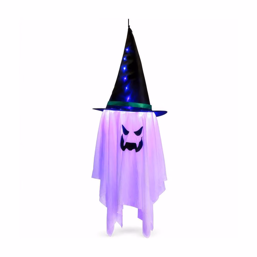 Lovii LED Light Up Hanging Ghost with Witch Hat for Halloween Parties, Purple – 2