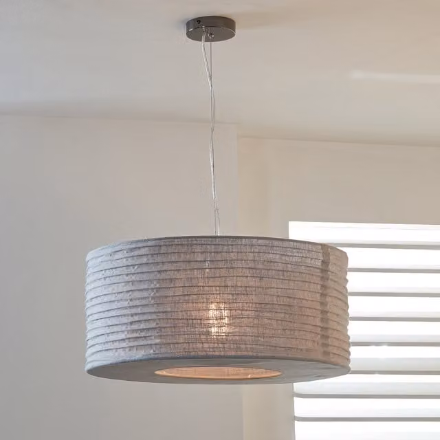 Pacific Lifestyle Grey Hessian Accordion Cylinder Pendant Lampshade, Diameter: 50 cm