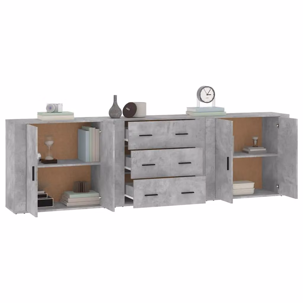 Berkfield Home 3-Piece Wall Mounted Sideboard Set in Concrete Grey Matt MDF – 2