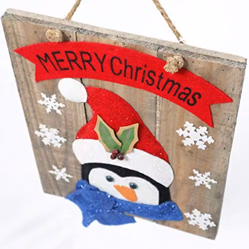Shatchi Blue Wooden Penguin and Snowflake Christmas Wall Hanging with LED Lights, W/H: 30 x 36 cm – 3