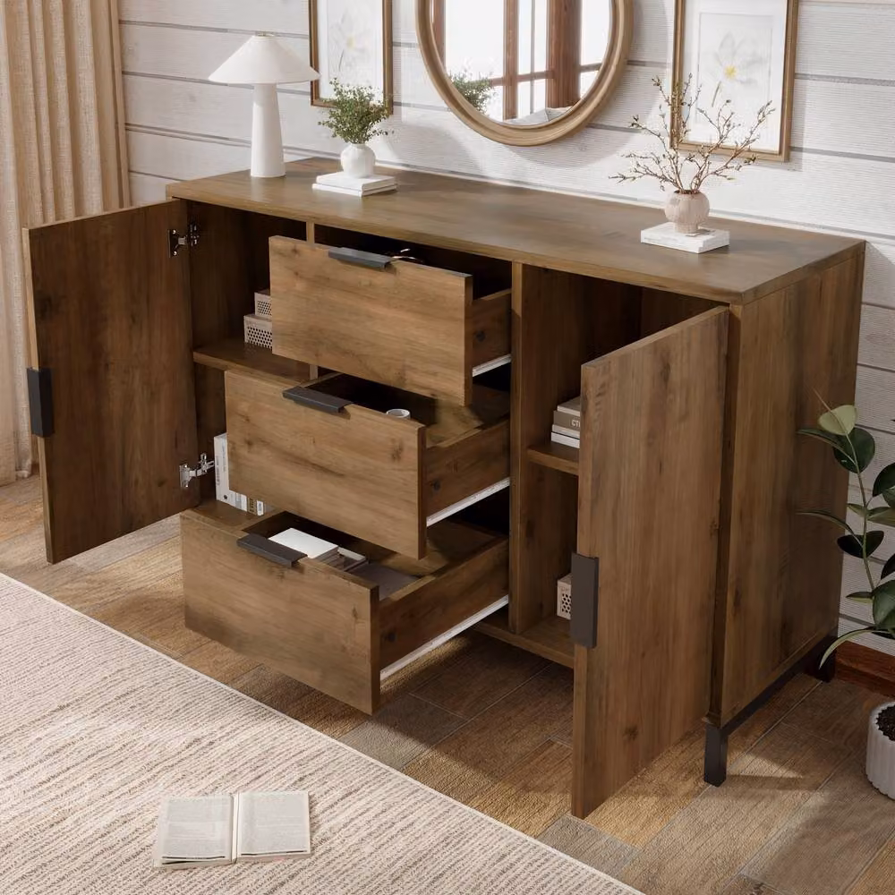 BTM Modern Sideboard Cabinet with Drawers and Adjustable Shelves in Brown, W/D/H: 120 x 40 x 76 cm – 7