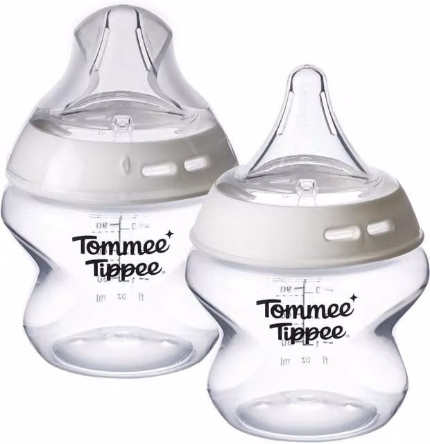 Tommee Tippee Natural Start Wide Neck Baby Bottle, 150ml, Transparent, BPA Free with Anti-Colic Valve