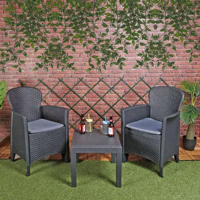 URBNLIVING Modern Matt Black and Anthracite Rattan Bistro Set